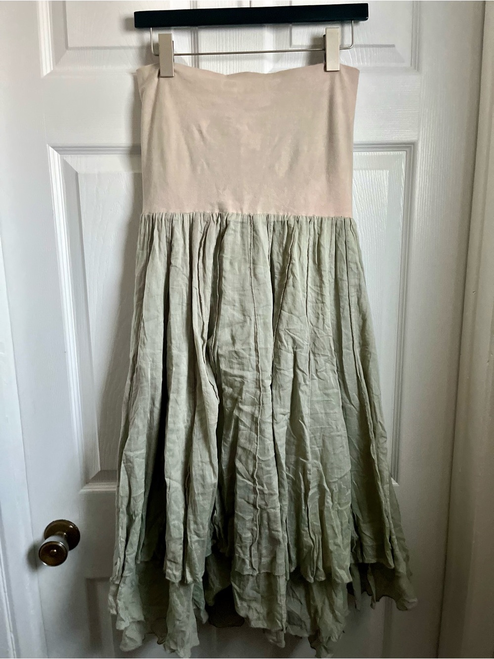 Lapis Green Sage Crinkle Fold Over Convertible Dress Skirt Small Medium Boho